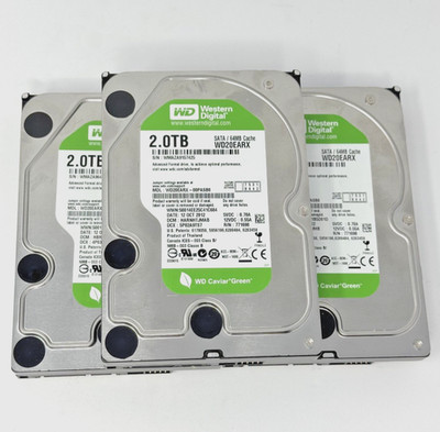 Lot of 3 Western Digital Caviar Green 2TB 3.5'' SATA HDD WD20EARX 64MB Cache