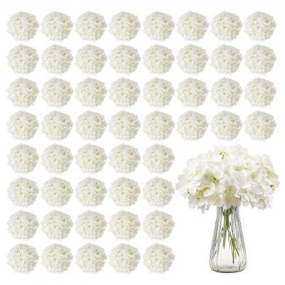 HOT/ Artificial Flowers,65 pcs Real Looking White Silk Fake Hydrangea Bulk,Whit