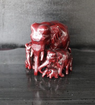 Vintage Red Resin Elephant Herd Family Figurine