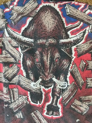 Vintage Western Shirt Wrangler GIANT BULL Rancher Cattleman Cowboy 17 1/2 X 36
