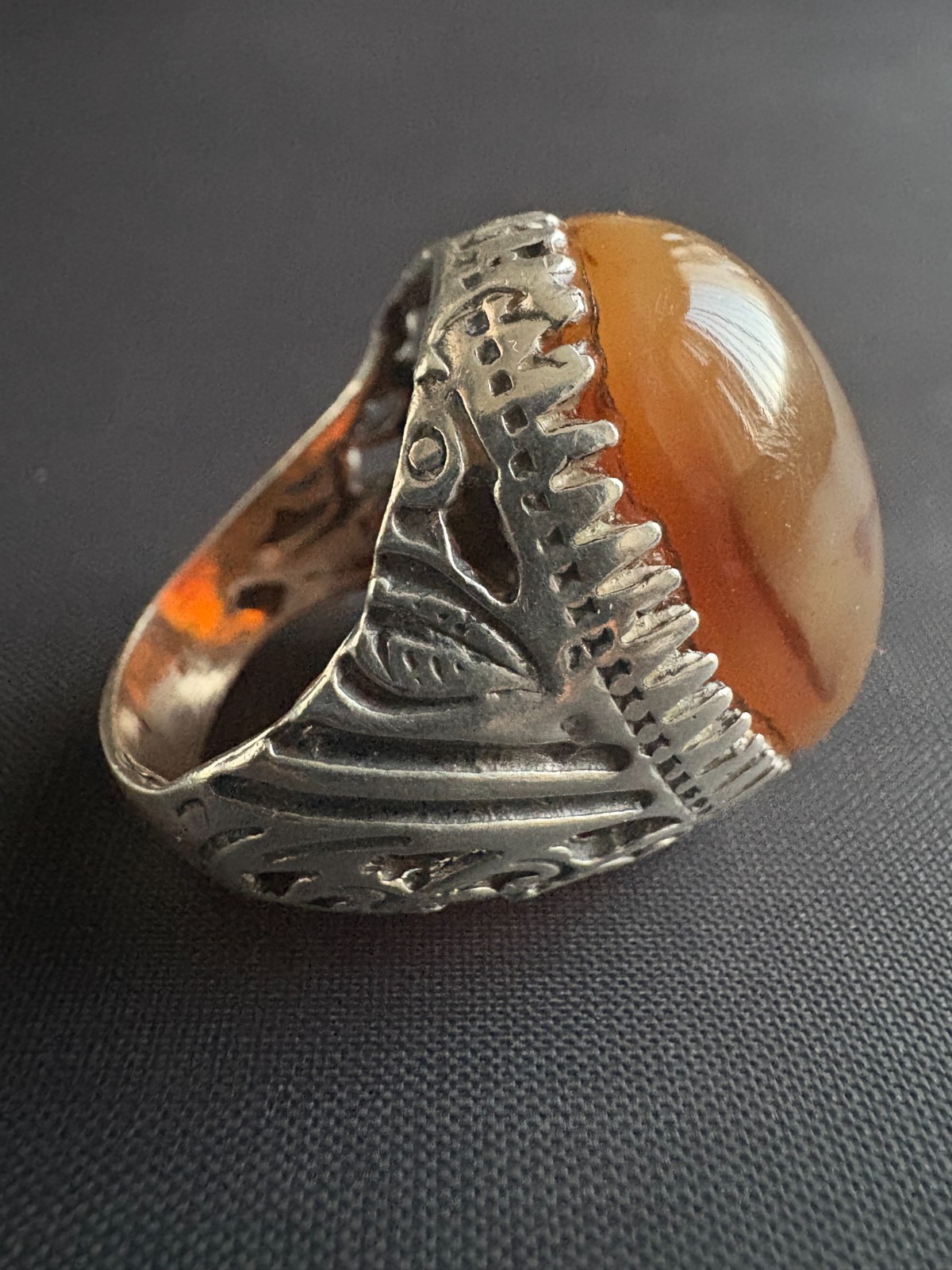 925 Sterling Silver Ring Cabochon Agate Ring Hand… - image 3