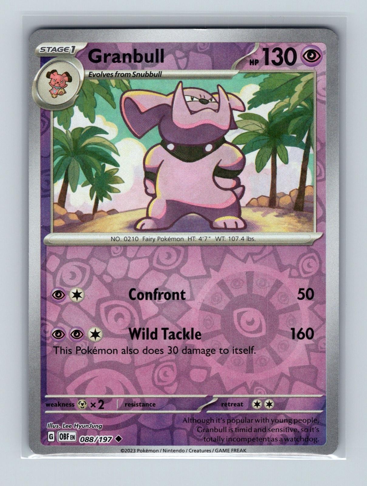 Granbull 088/197 Uncommon Obsidian Flames Pokemon Reverse Holo Lightly Played
