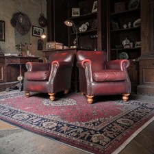 Nice Pair Of Thomas Lloyd Red Chesterfield Leather Chairs. 