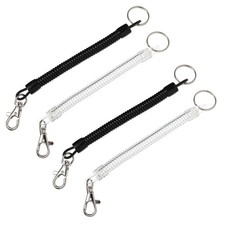 4 Pcs Retractable Safety Coiled Lanyard Bungee Cord Strap Spring Keychain