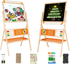 3-in-1 Kids Wooden Easel with Magnetic Board, Blackboard, and Accessories