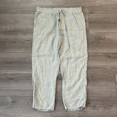 Caslon Womens L Linen Pants Drawstring Baggy Beige