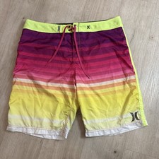 HURLEY Mens Board Shorts Sz 40 Bright Pink Yellow Orange Swim Beach Sunset Pulse
