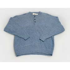 VTG London Fog Henley Sweater Mens L Blue Cotton Blend Made in USA 90s Grandpa