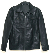 SUPERB " VEGAN " BLACK P.U FAUX LEATHER JACKET - S - CLASSIC TRUCKER STYLE - NEW