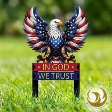 American Eagle Metal Yard Art, Patriotic Bald Eagle Garden Stake, USA Flag