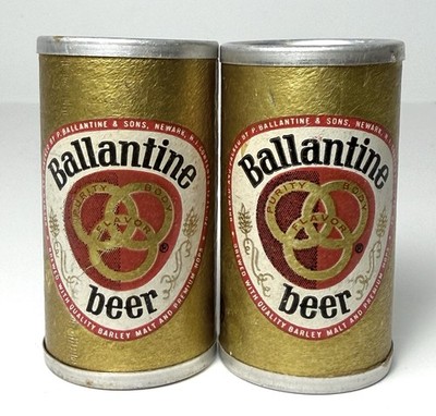 Vtg Ballantine Beer Can SALT & PEPPER Shakers E.A MUTH & SON 1960s 1970s Stopper