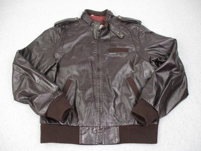 Members Only Jacket Mens 42 Brown Leather Bomber Iconic Racer Snap Collar Retro