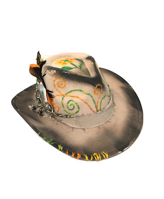 Tazzle s 1of1 Women s Custom Wester/Fedora Hat-Embroidered Flower, Cross & Heart
