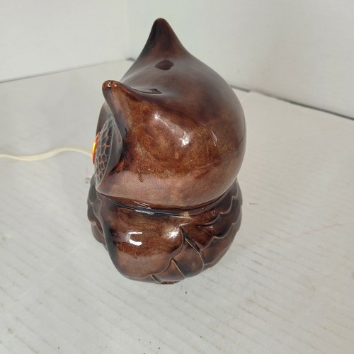 Owl Lamp Ceramic Nightlight MCM orange eyes Brown Groovy Hoot Farm Animal VTG - Picture 3 of 7