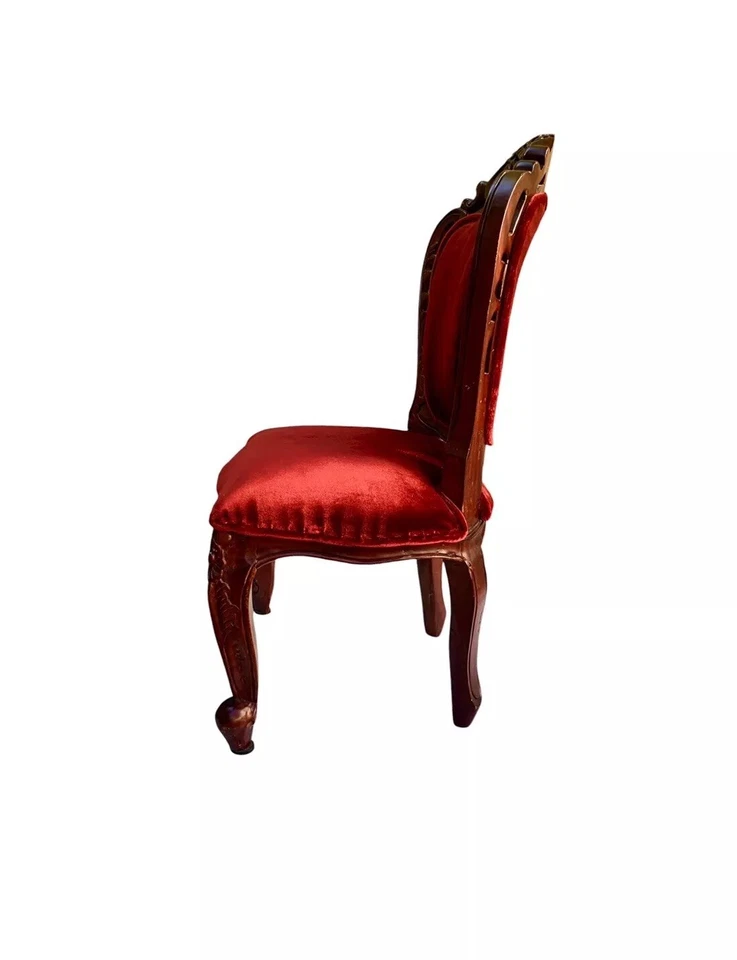 Silla pequeña de terciopelo sobre madera tallada asiento vintage decoración clásica victoriana Foto 4 de 4