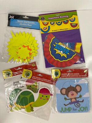 Lot 5 Packs Classroom Decor Sheets Starbursts Superhero Bunting Monkeys Turtles