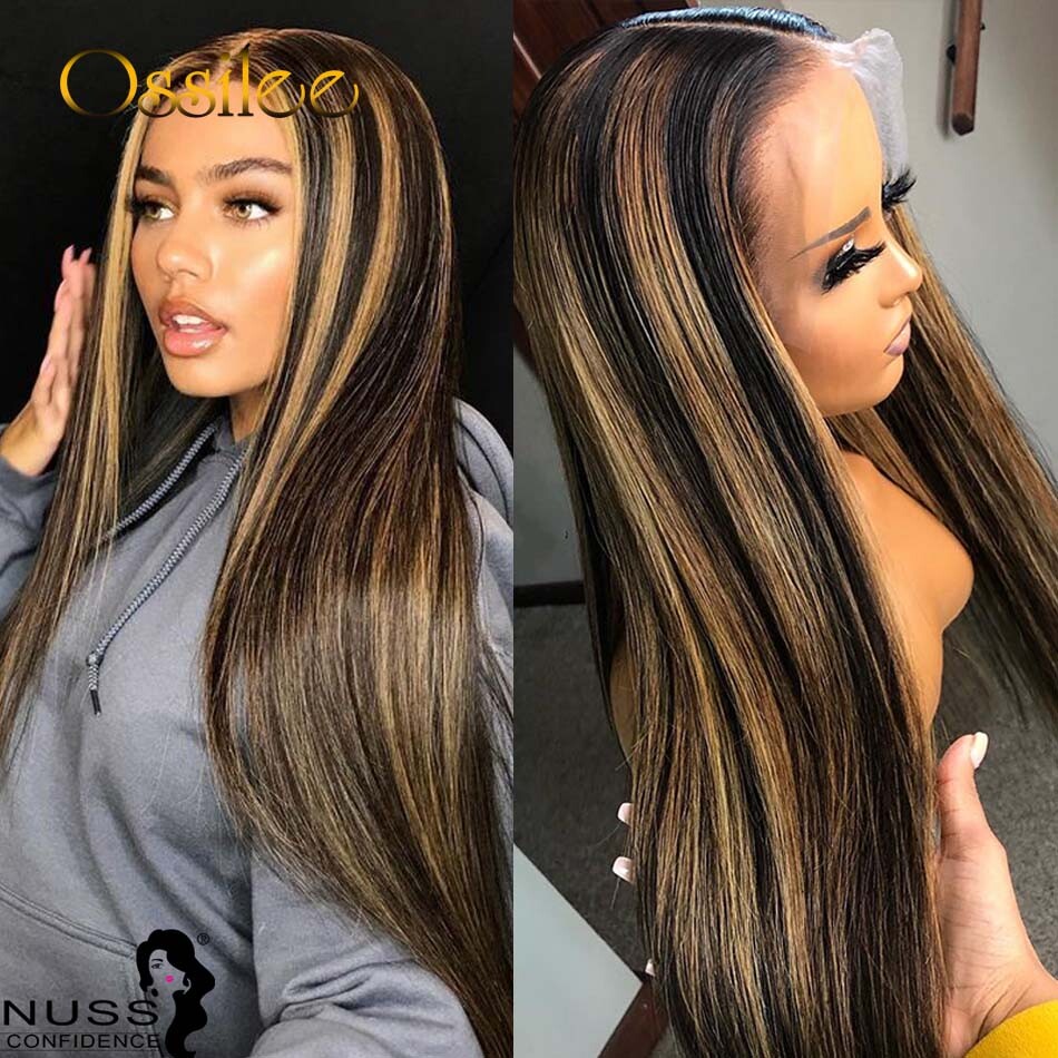 13x4 13x6 Straight Human Hair Lace Wig Ombre 1B 27 Highlight Remy Hair for Women