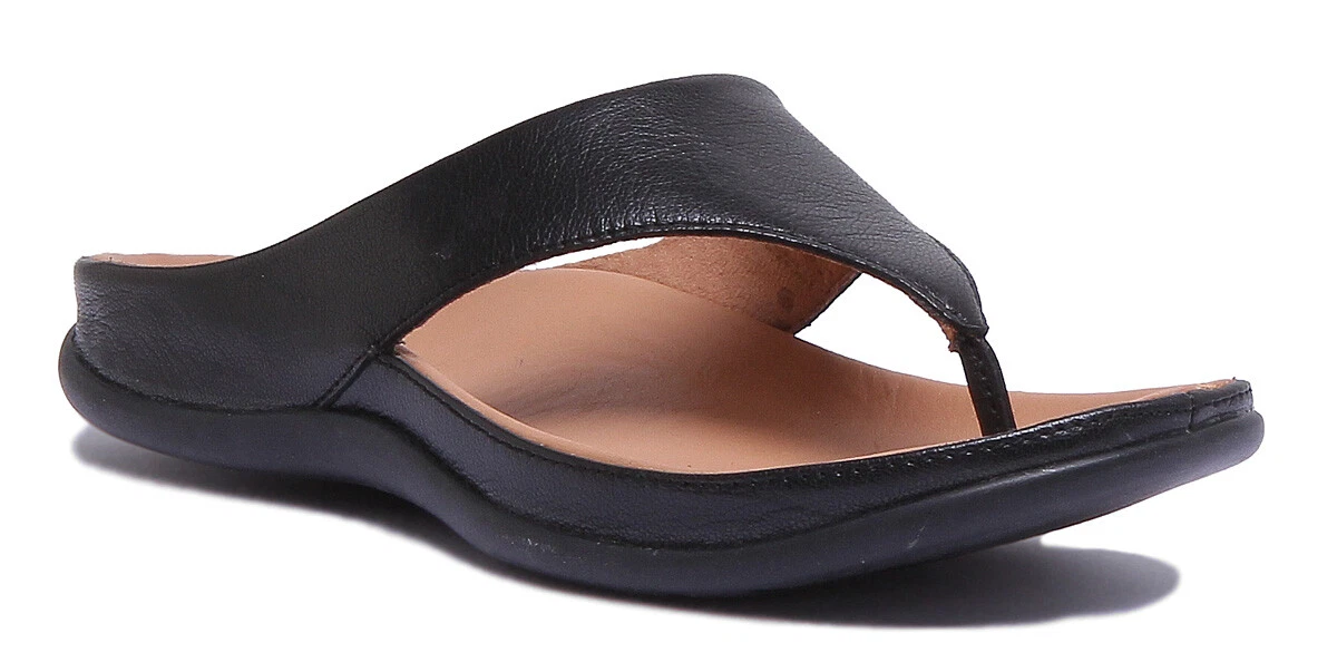 Strive Maui Womens Leather Matt Toe Post Sandals In Black Size UK