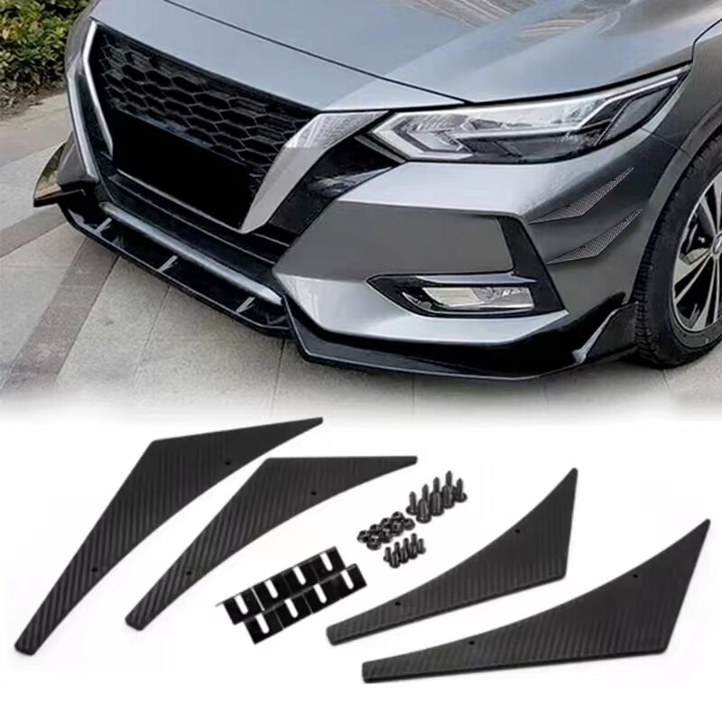 4X Carbon Fiber Pattern Front Bumper Lip Splitter Fins Car Accessories Universal