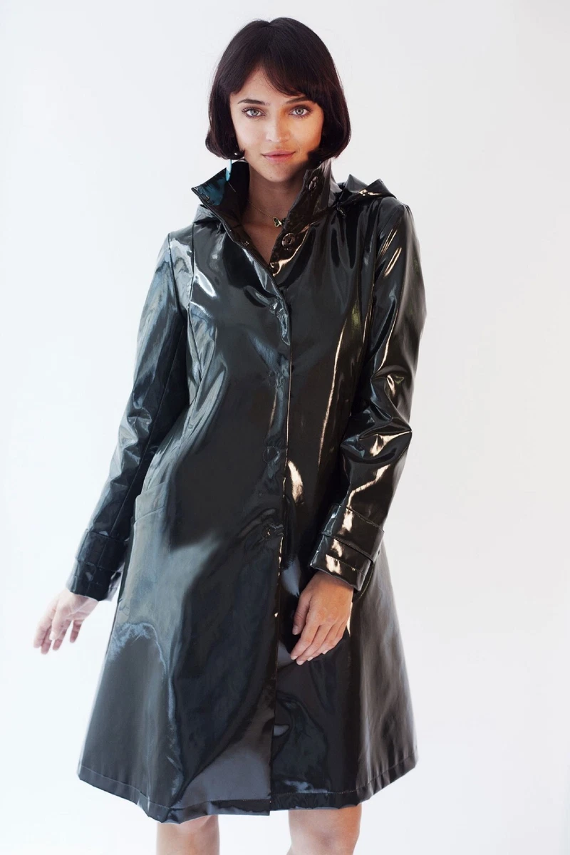 Womens discount shiny raincoat