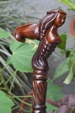 Mermaid Wooden Carved Walking Stick Cane handmade wood crafted comfortable handl