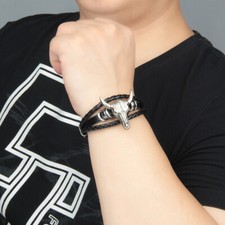 Adjustable Men s Braided Leather Bracelet Multi-Strand Wristband Wrap Bracelet