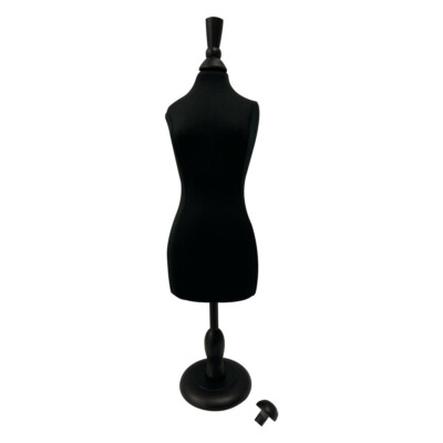 Black Female Mannequin Torso Dress Form Display W/ Black Tripod Stand