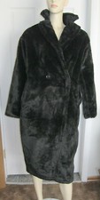 New Black Large Lapel Midaxi Faux Fur Coat 1 Row Button Closure Us Size 4