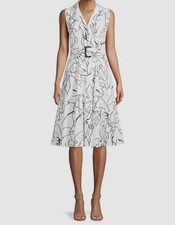 $98 T Tahari Women's White Sleeveless Button Up Belt Shirtdress Dress Size 10