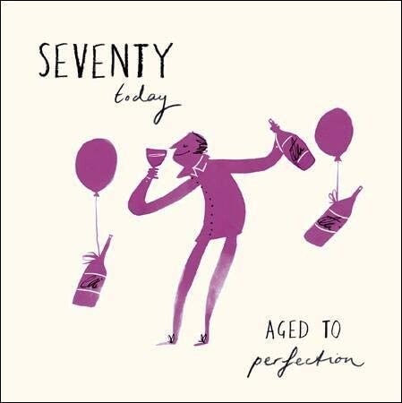 Wine On Balloons Aged To Perfection 70th Birthday Card - Fun Cartoon Design