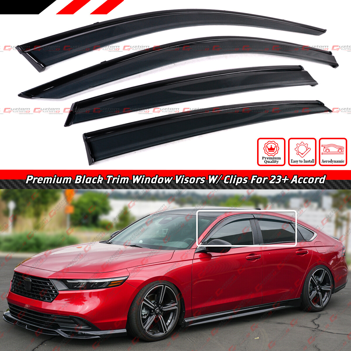 FOR 2023-26 Honda Accord 11th Gen Black Trim Window Visor Rain