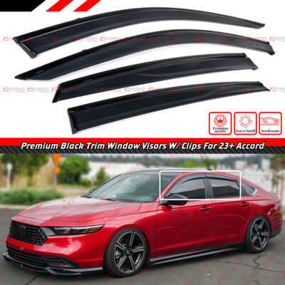 FOR 2023-26 Honda Accord 11th Gen Black Trim Window Visor Rain Guard With Clips