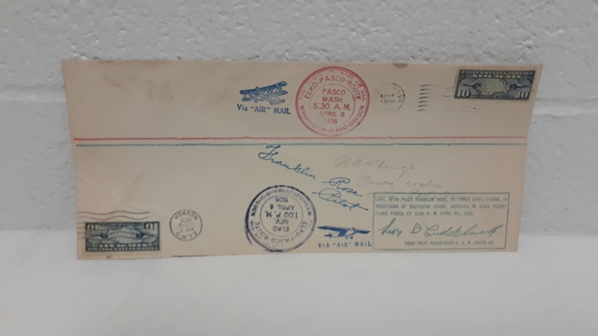 1926 First Flight Contract Air Mail Cover Envelope Pasco-Elko