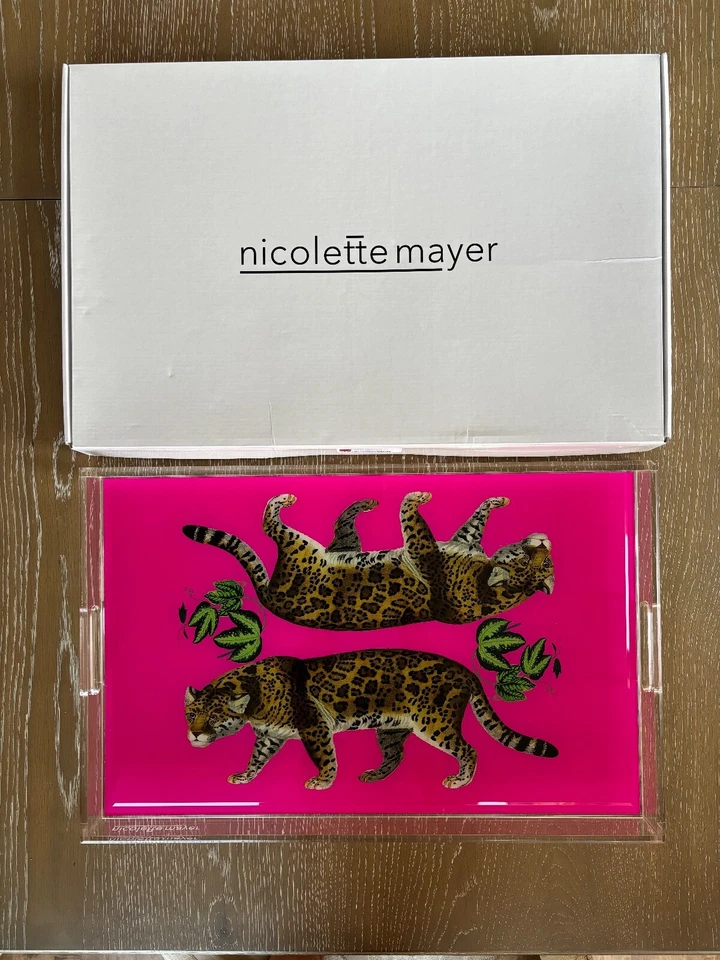 $325 NEW NICOLETTE MAYER COLLECTION Leopard Seeing Double Hot Pink Acrylic Tray - Image 2 of 4