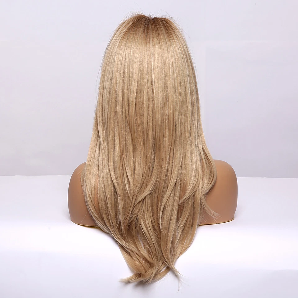 Pelucas de cabello rubio con flequillo para mujer peluca de fiesta diaria de 23 pulgadas en capas largas Foto 2 de 4