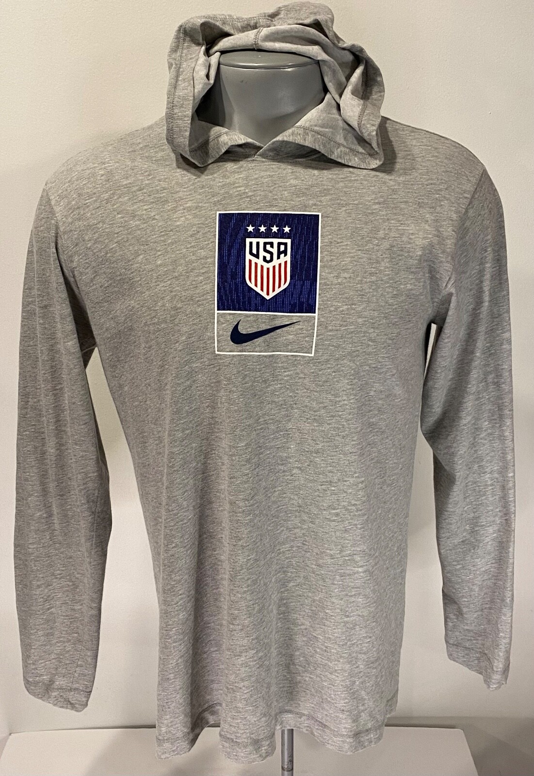 Nike Dri-Fit S Small USA Soccer Long Sleeve Hoodie T-Shirt Gray Tee