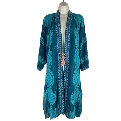 NEW Johnny Was Bellamo Verona Kimono Embroidery Lakeside Blue Women Size S - Picture 3 of 11