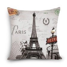 Eiffel Tower Metro Pillow Cover Cushion Case Vintage Home France Paris New Decor