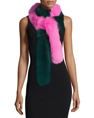 Charlotte Simone Two-Tone Faux Fox Fur Candy Cane Scarf, Green