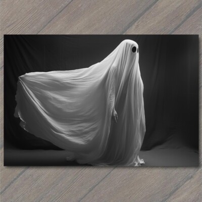 5x7'' Halloween Ghost White Sheet Eerie Spooky Phantom Costume Dark Theme