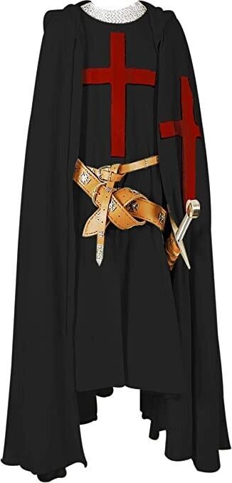 Medieval Black Knight Crusader Cloak & Tabard Renaissance Halloween ...