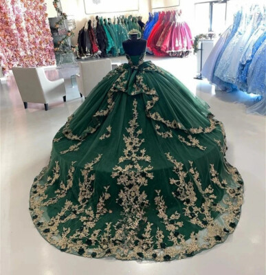 sachin and babi light blue dress Emerald Green Quinceanera Dresses Gold Lace Applique Bow Ball Gowns Sweet  16