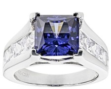 Blue And White Cubic Zirconia Rhodium Over Sterling Silver Ring 9.90ctw size 9