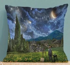 Van Gogh Starry Night Landscape Oil Paint Portrait Throw Pillow Cover Home Decor