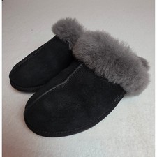 UGG Coquette Black Suede Grey Sheepskin Fur Slippers 5661 Womens 7