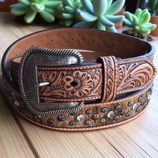 NWT Nocona Ladies Western Calf Hair  Genuine Leather Tan Belt N320003208