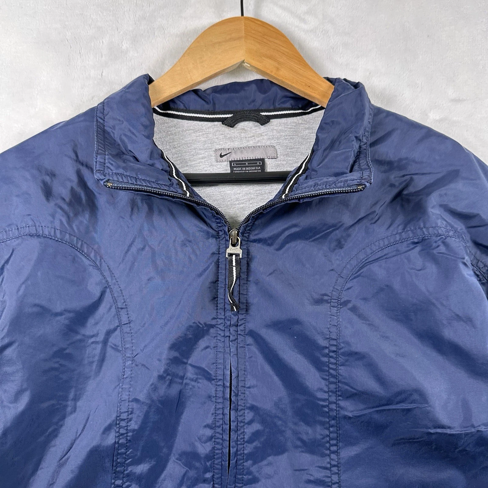 Nike Jacket Mens L Blue Track Windbreaker Vented Zip Pockets Drawstring Coat