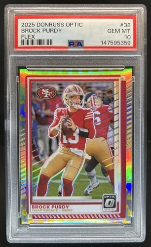 2025 Panini Donruss Optic Brock Purdy Flex Prizm #/199 49ers PSA 10 GEM MINT