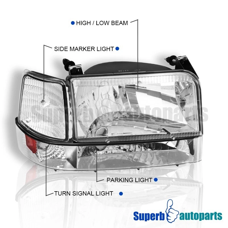 Fits 1992-1996 Ford F150 F250 F350 Bronco Headlights Corner Signal Bumper Lights - Imagem 3 de 4