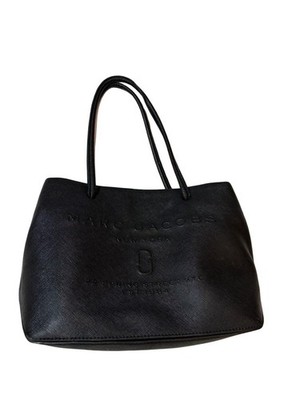 Marc Jacobs Black Leather Tote Bag Logo Shopper Carryall Minimalist NYC